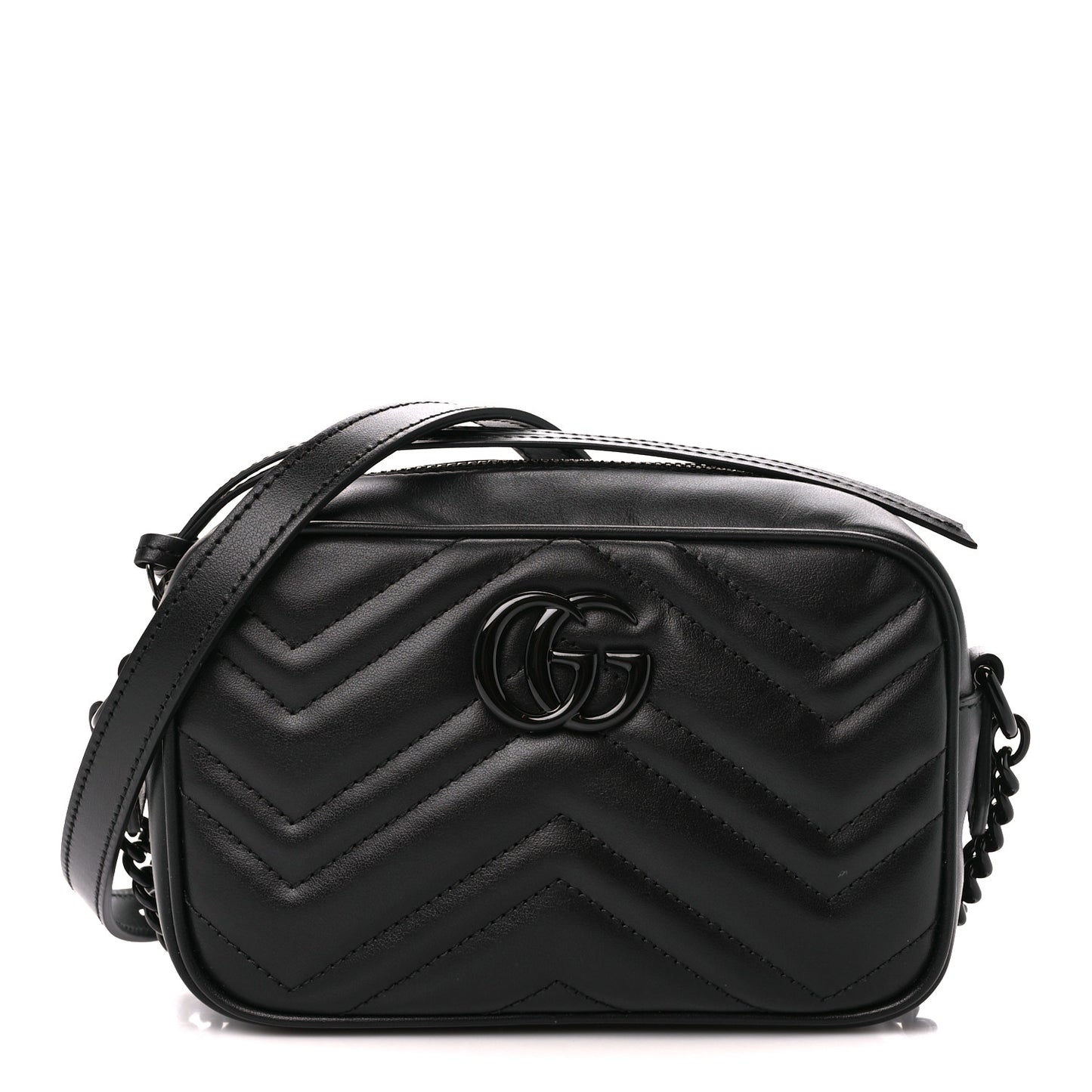 Calfskin Matelasse Monochrome Mini GG Marmont Chain Shoulder Bag Black
