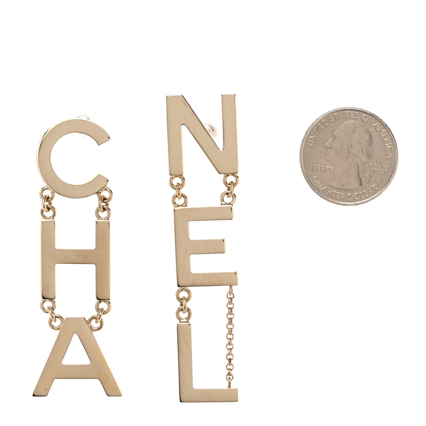 Metal Cha-Nel Logo Drop Earrings Gold