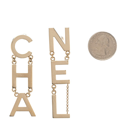Chanel Metal Cha-Nel Logo Drop Earrings Gold 2 of 5