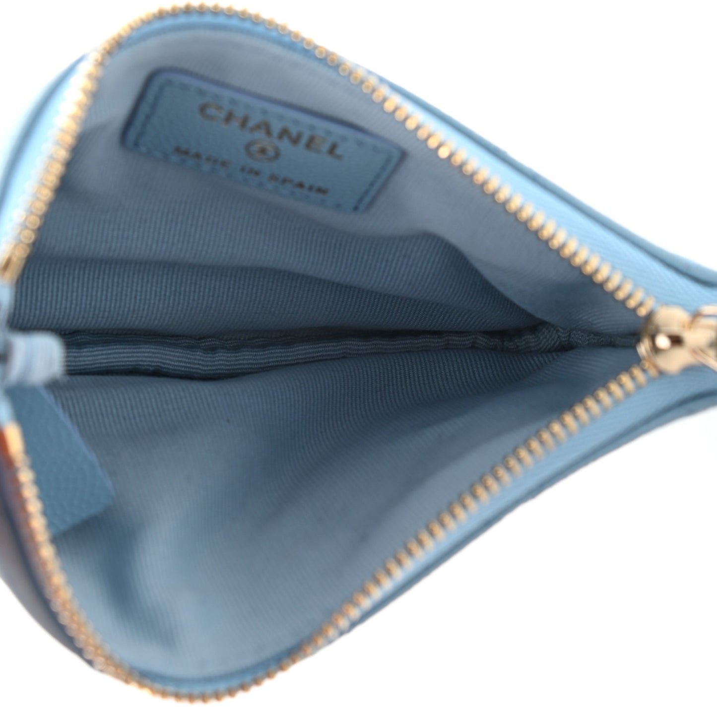 Caviar Quilted Small Cosmetic Case Light Blue