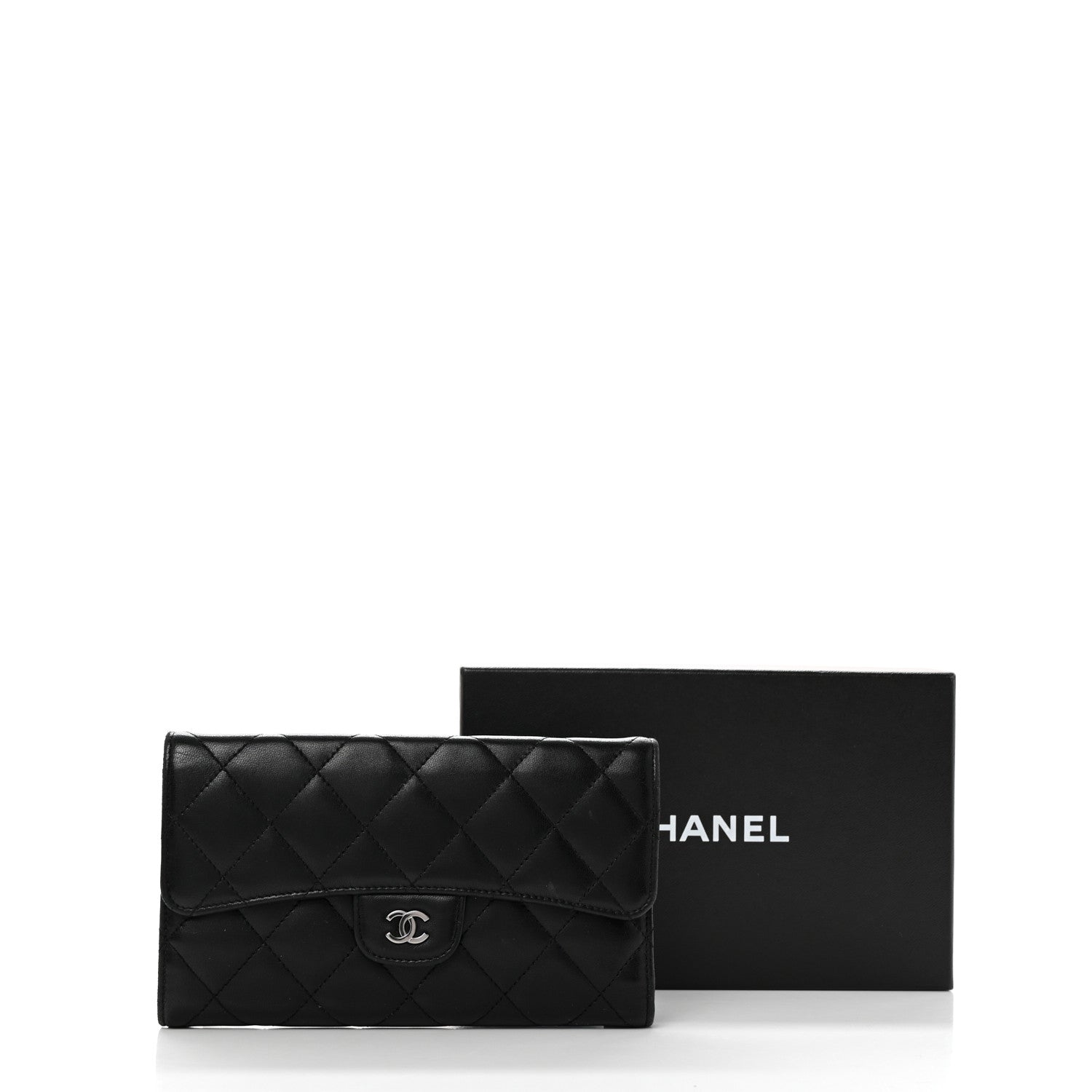 Chanel Lambskin Quilted Large Flap Wallet Black 10 of 10
