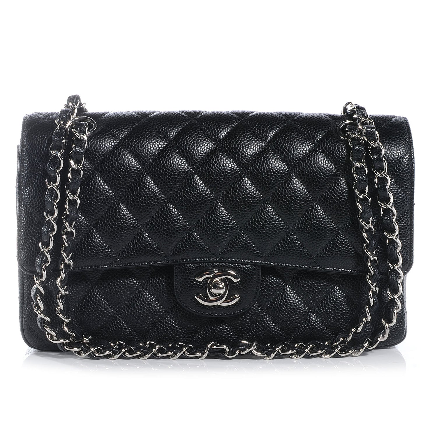 Caviar Quilted Medium Double Flap Black