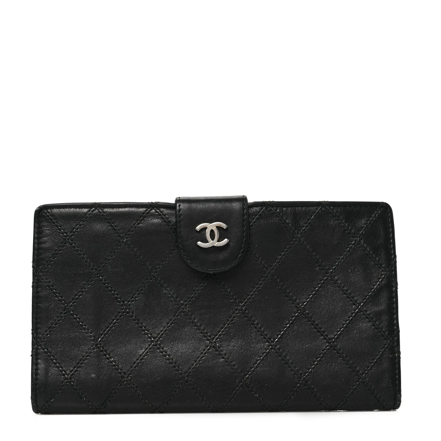 Lambskin Diamond Stitched French Wallet Black