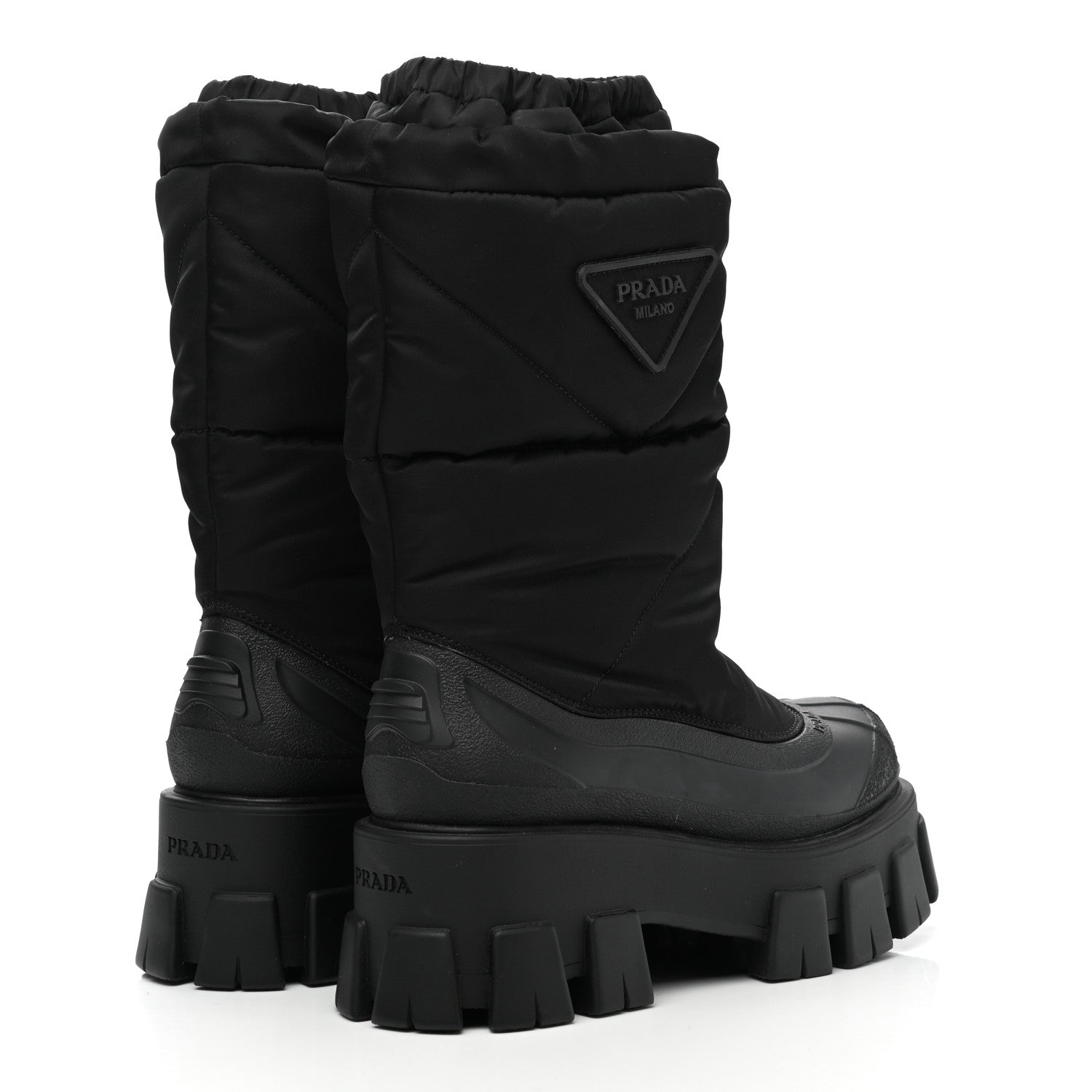 Prada Re-Nylon Gabardine Rubber Triangle Logo Padded Monolith Drawcord 55mm Snow Boots 36 Black 4 of 7