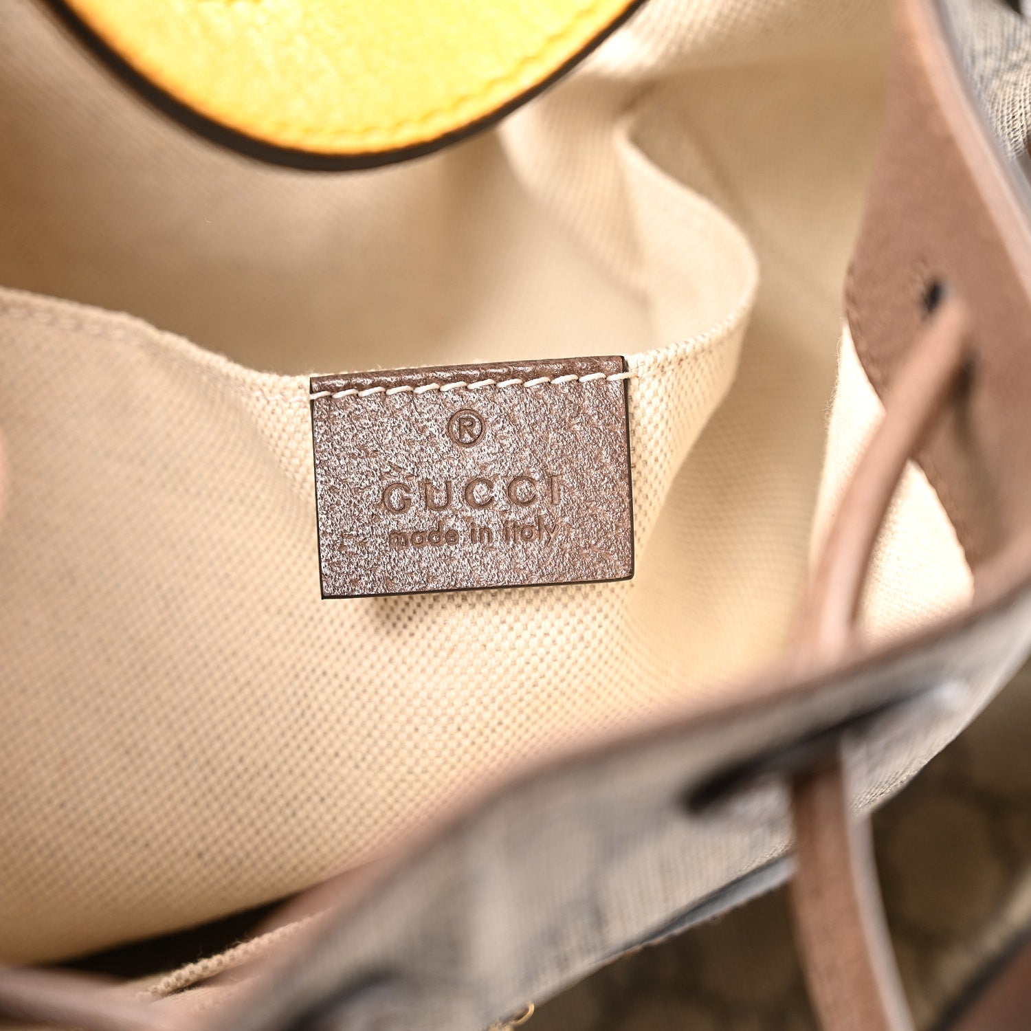Gucci GG Supreme Monogram Neo Vintage Drawstring Bucket Backpack Beige New Acero Crop 6 of 12