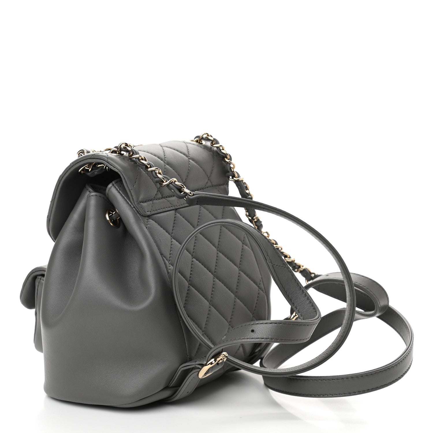 Chanel Lambskin Quilted Small Duma Drawstring Backpack Grey 3 of 10