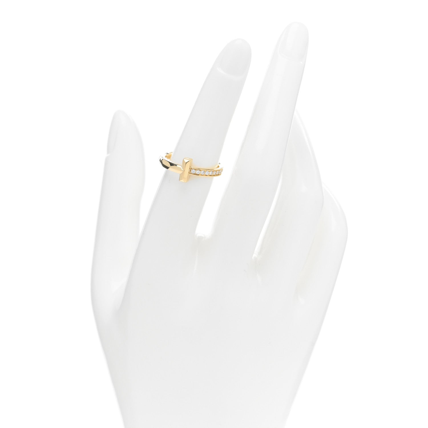 Tiffany 18K Yellow Gold Diamond T T1 Ring 51 5.75 2 of 5