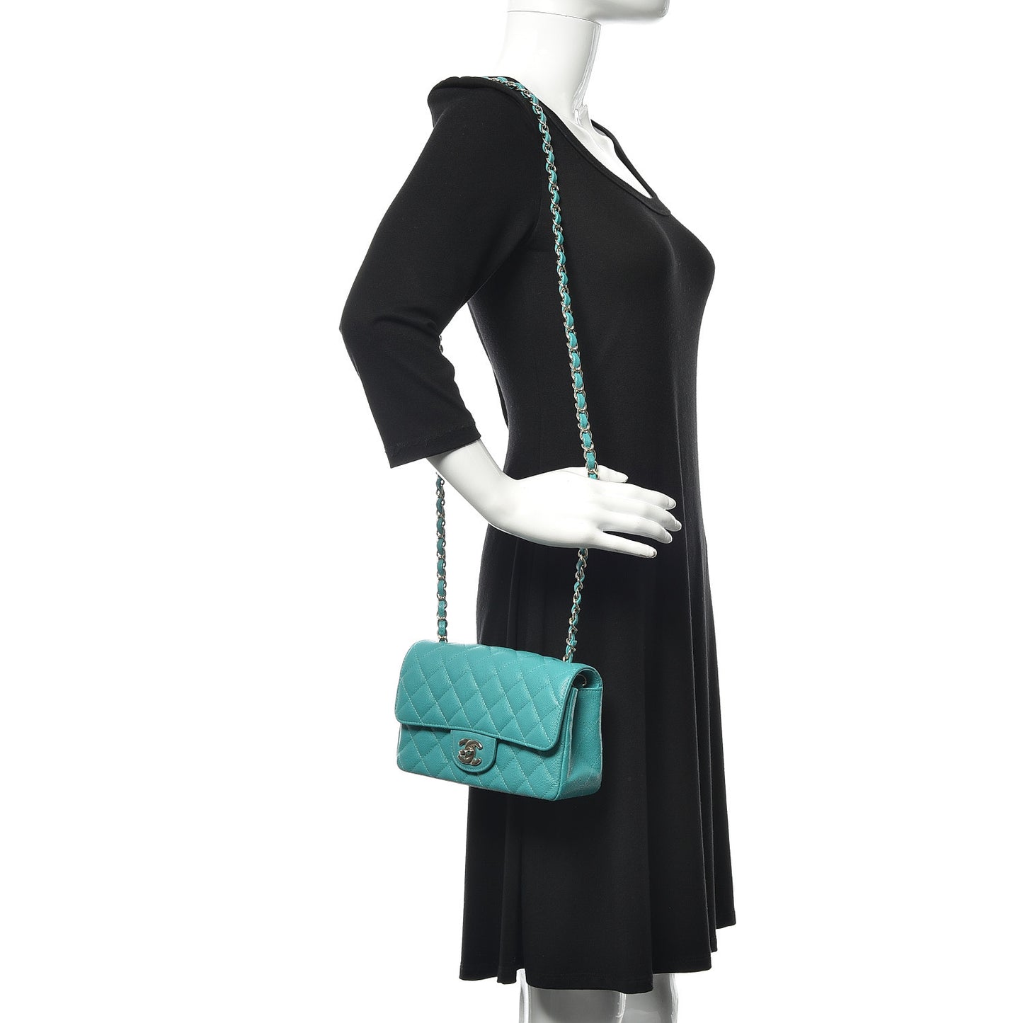 Caviar Quilted Mini Rectangular Flap Turquoise