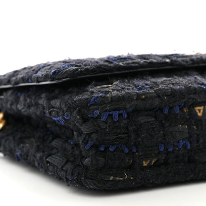 Chanel Tweed Quilted Chanel 19 Wallet On Chain WOC Black Navy Gold 10 of 11