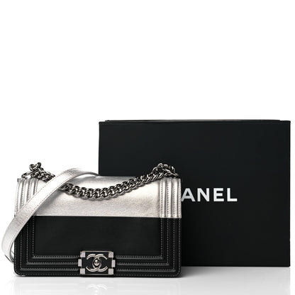 Chanel Metallic Goatskin Calfskin Medium Boy Flap Silver Black 10 of 10