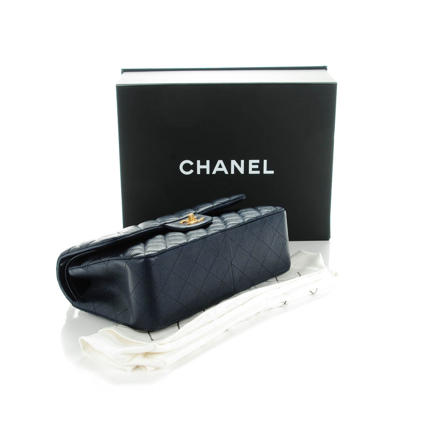 Caviar Quilted Jumbo Double Flap Navy Blue