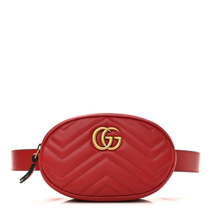 Gucci Calfskin Matelasse GG Marmont Belt Bag 85 34 Hibiscus Red 1 of 12