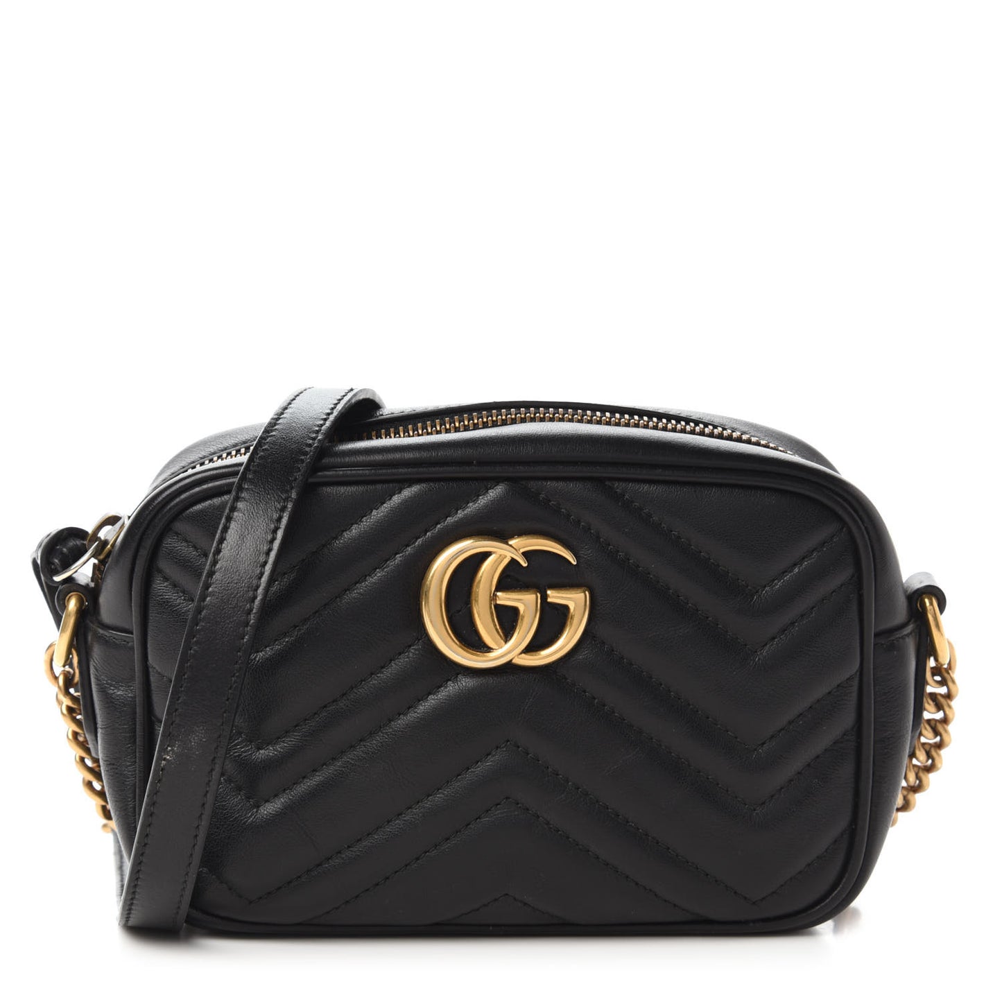 Calfskin Matelasse Mini GG Marmont Chain Shoulder Bag Black