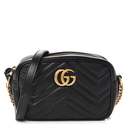 Gucci Calfskin Matelasse Mini GG Marmont Chain Shoulder Bag Black 1 of 10