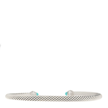 David Yurman Sterling Silver 18K Yellow Gold Turquoise 4mm Cable Classics Bracelet 3 of 5