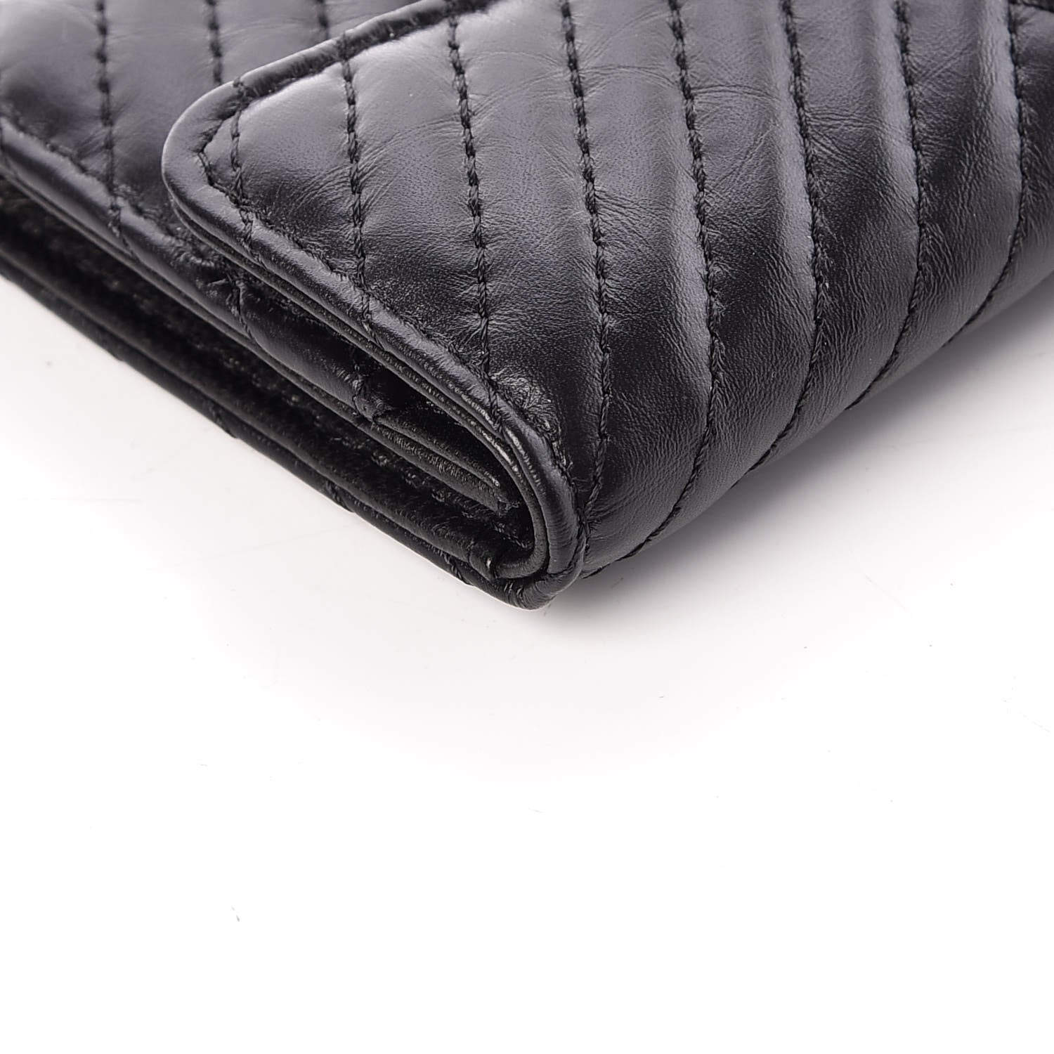 Chanel Aged Calfskin Chevron Quilted Card Holder Wallet So Black 11 of 13