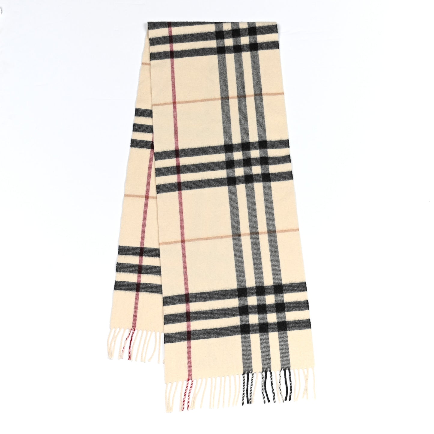 Cashmere Giant Check Fringe Scarf Stone