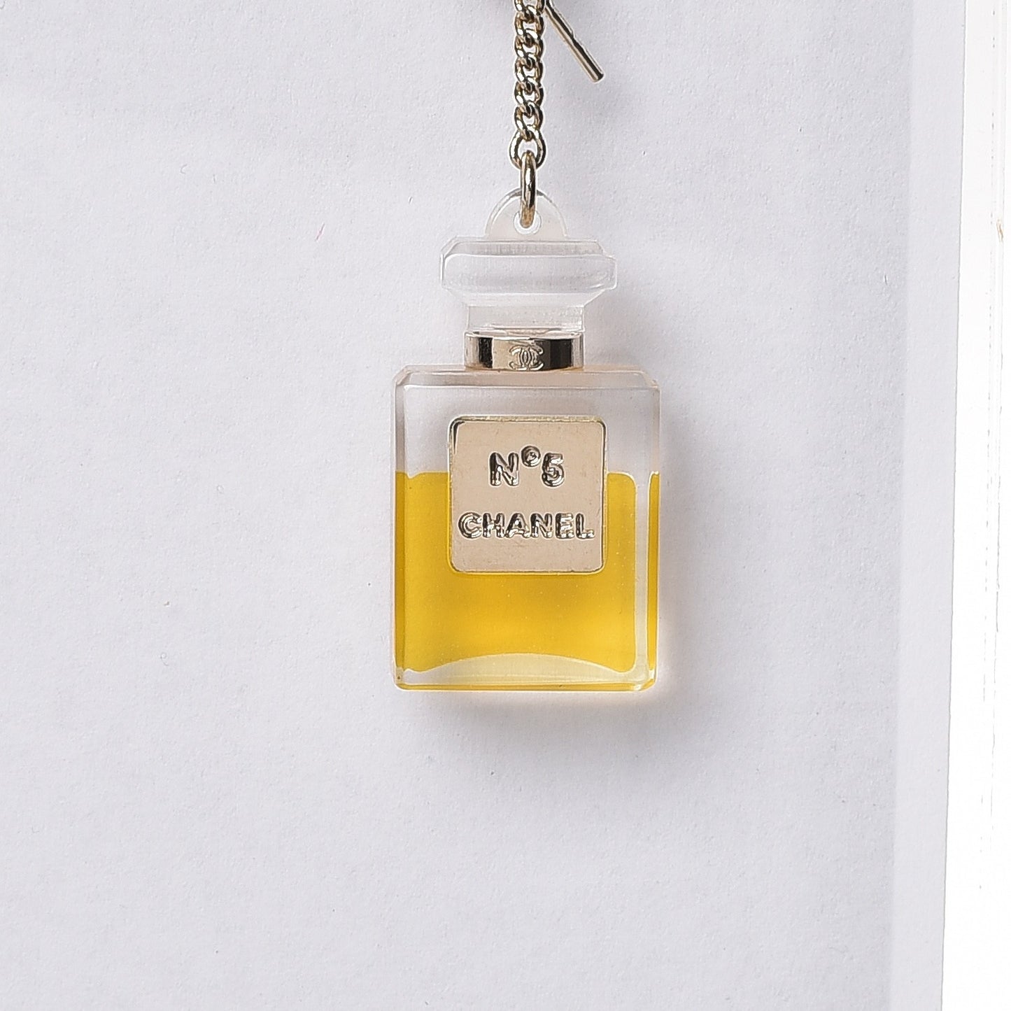 N°5 Perfume Bottle CC Drop Earrings Gold