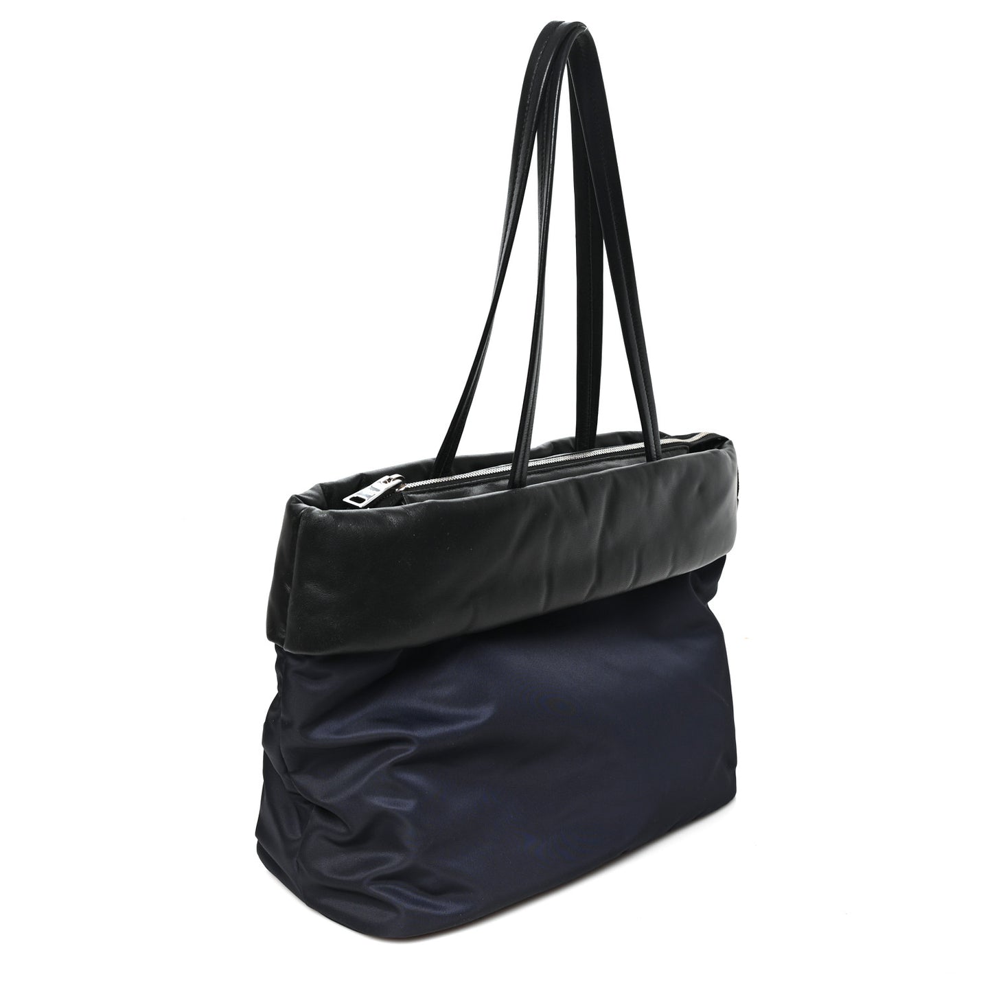 Nappa Nylon Soft Padded Shopping Tote Black Blue