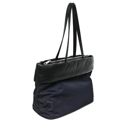 Prada Nappa Nylon Soft Padded Shopping Tote Black Blue 3 of 10