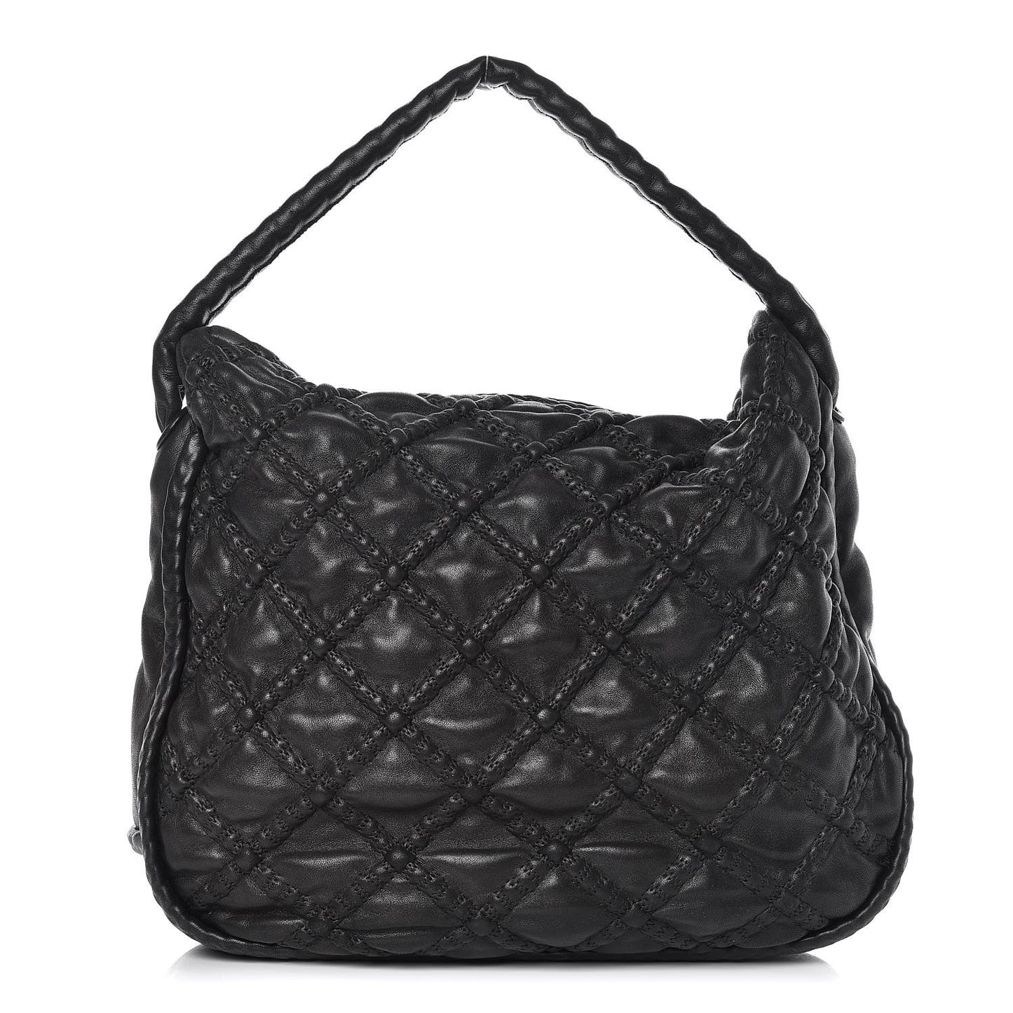 Lambskin Quilted Hidden Chain Hobo Black