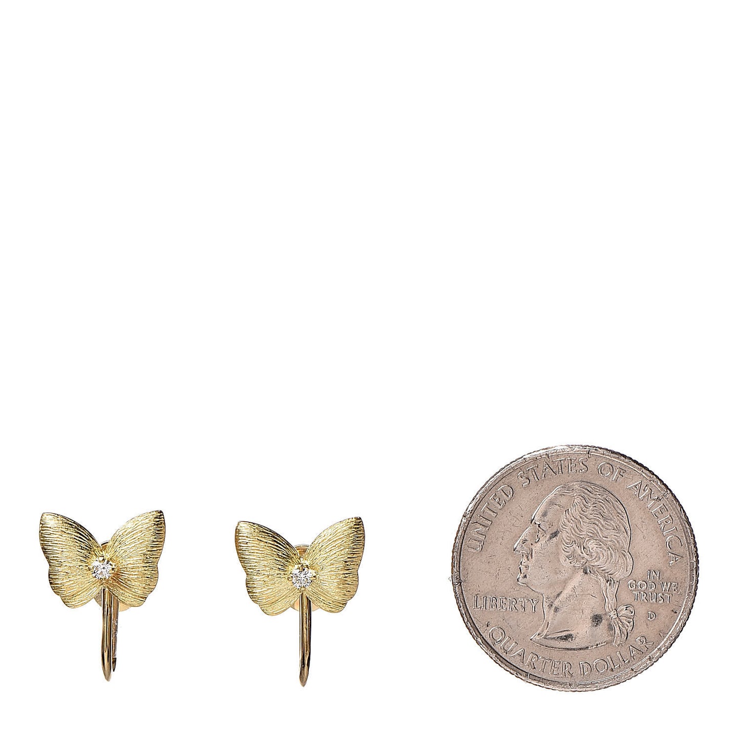 18K Yellow Gold Diamond Butterfly Screw Back Earrings