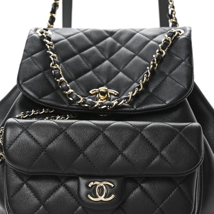 Chanel Lambskin Quilted Large Duma Drawstring Backpack Black 8 of 10