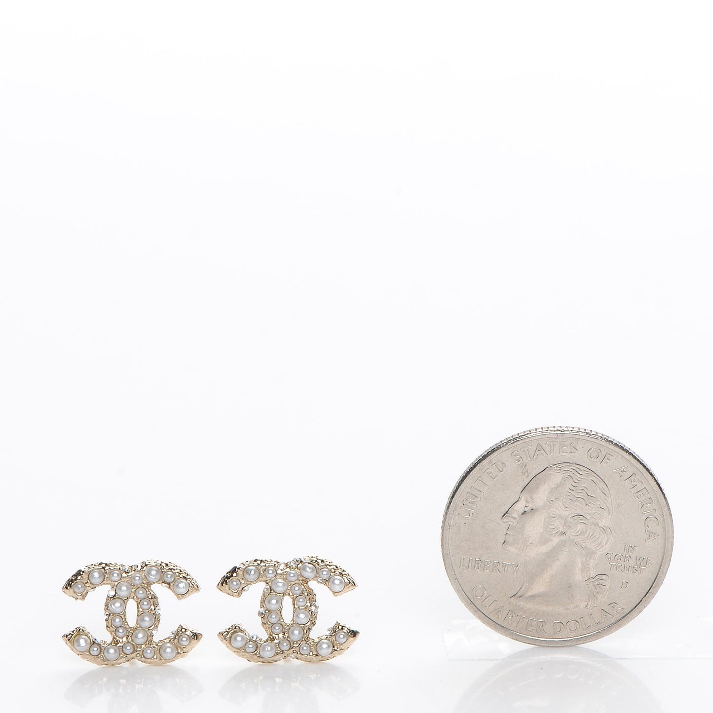 Crystal Pearl CC Earrings Light Gold