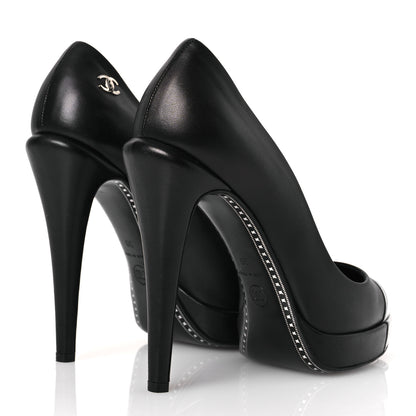 Chanel Calfskin Cap Toe CC Pumps 39 Black Silver 5 of 14