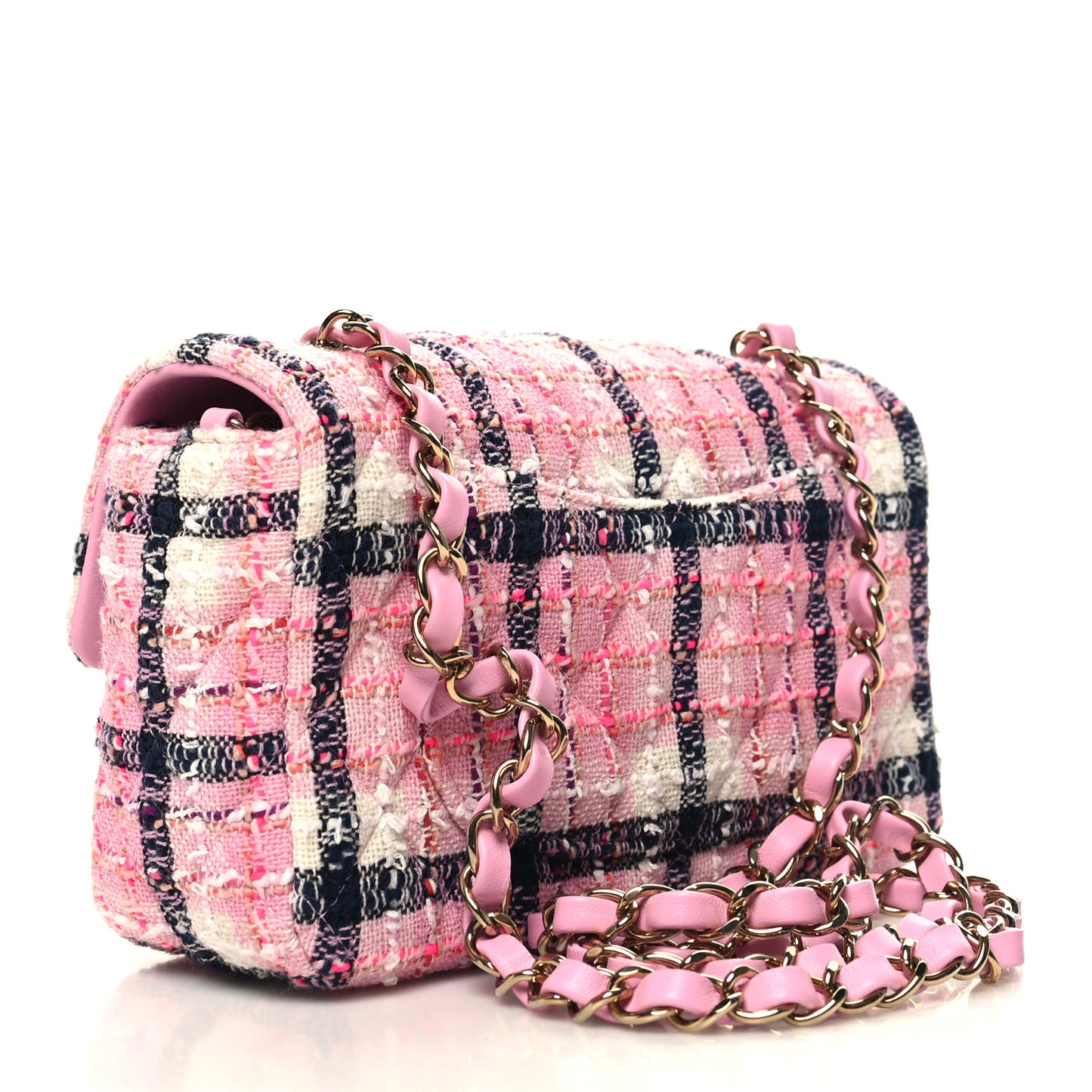 Tweed Quilted Mini Rectangular Flap Pink Navy White