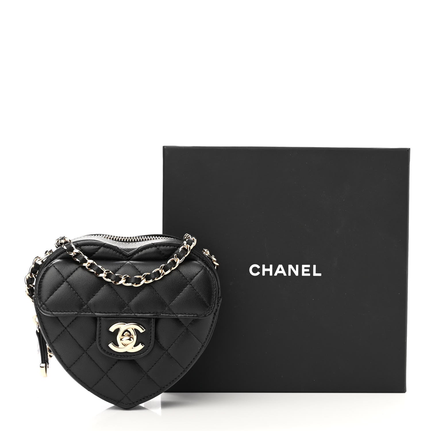 Chanel Lambskin Quilted CC In Love Heart Clutch With Chain Black 11 of 11