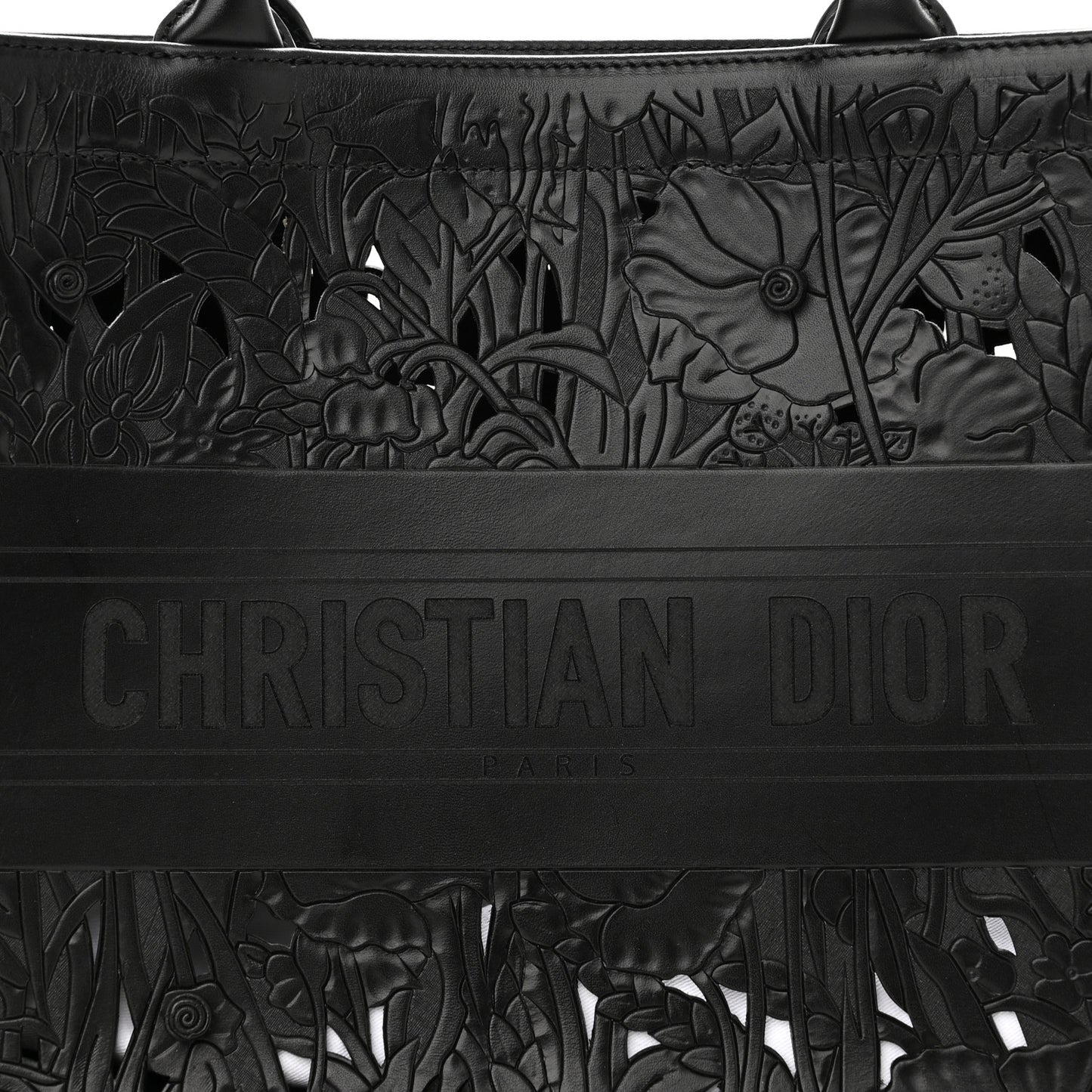 Calfskin Laser Cut Studded Medium Book Tote Black