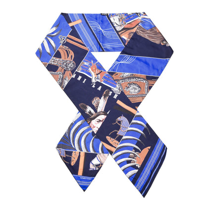 Hermes Silk Carre En Carres Maxi Twilly Marine Klein Brun 1 of 5