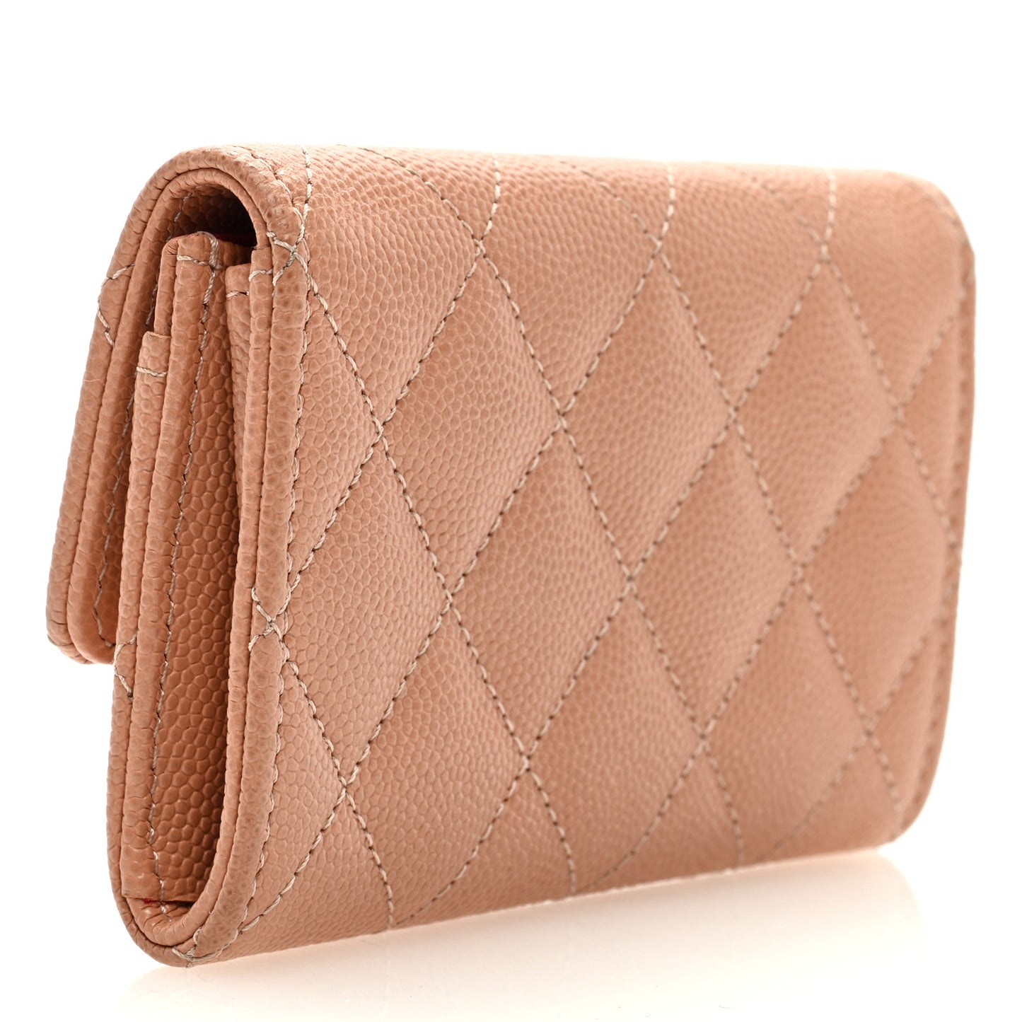 Caviar Metal Perforated Quilted CC Flap Card Holder Beige