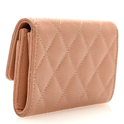 Chanel Caviar Metal Perforated Quilted CC Flap Card Holder Beige 3 of 7