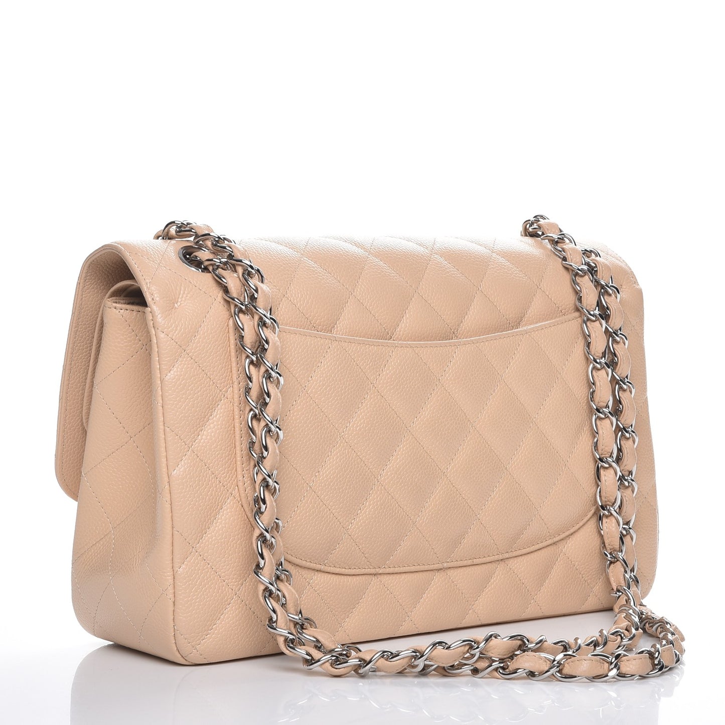 Caviar Quilted Jumbo Double Flap Beige Clair
