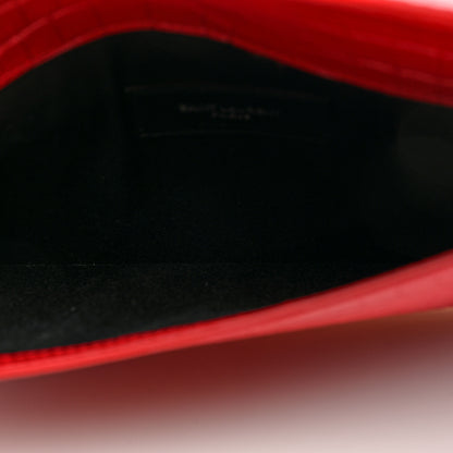Saint Laurent Calfskin Crocodile Embossed Uptown Monogram Clutch Rouge Eros 5 of 6
