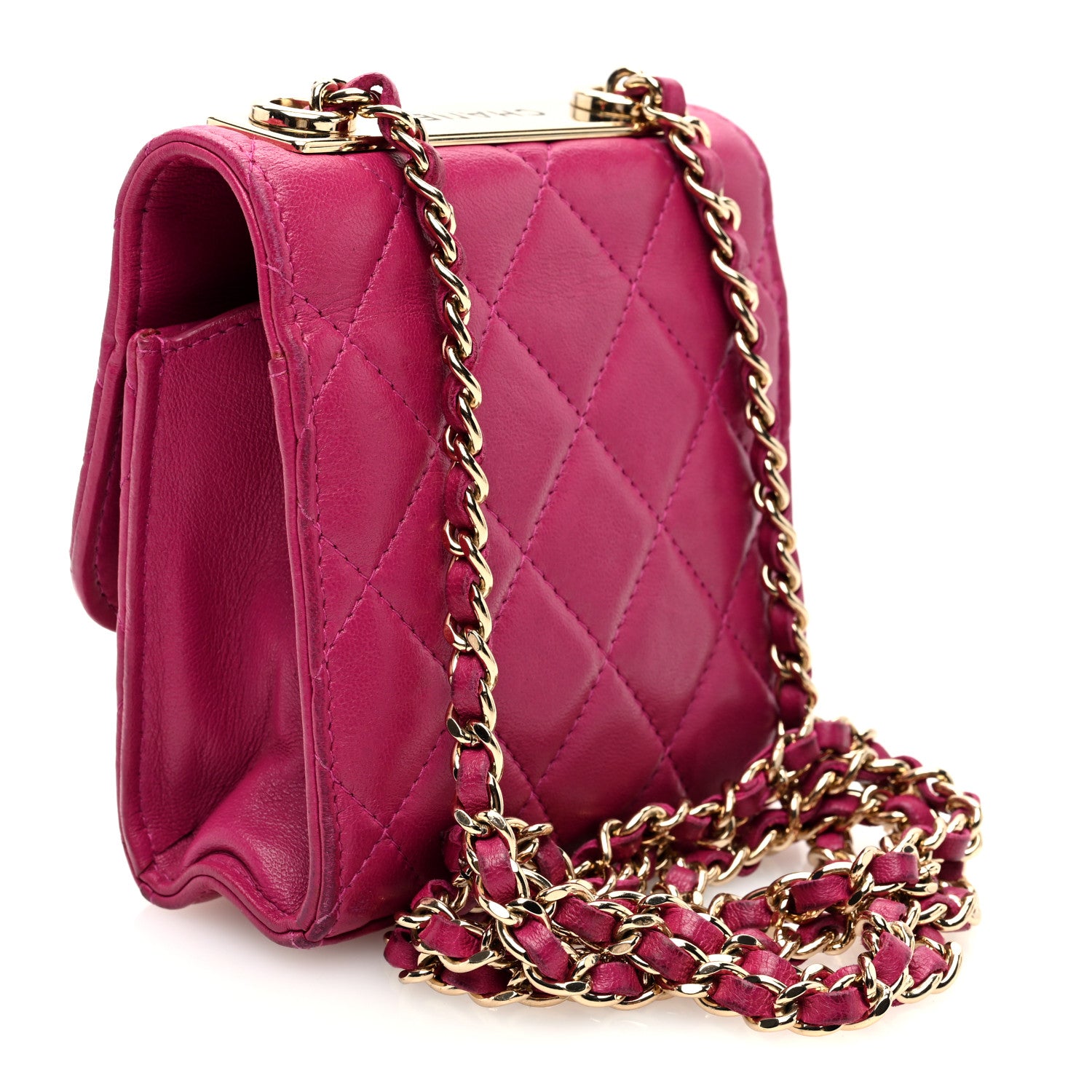 Chanel Lambskin Quilted Mini Trendy CC Clutch With Chain Fuchsia 3 of 9