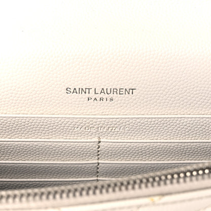 Saint Laurent Grain De Poudre Matelasse Chevron Monogram Envelope Chain Wallet Optical White 6 of 11