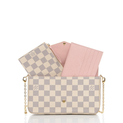 Louis Vuitton Damier Azur Pochette Felicie Chain Wallet Rose Ballerine 5 of 10