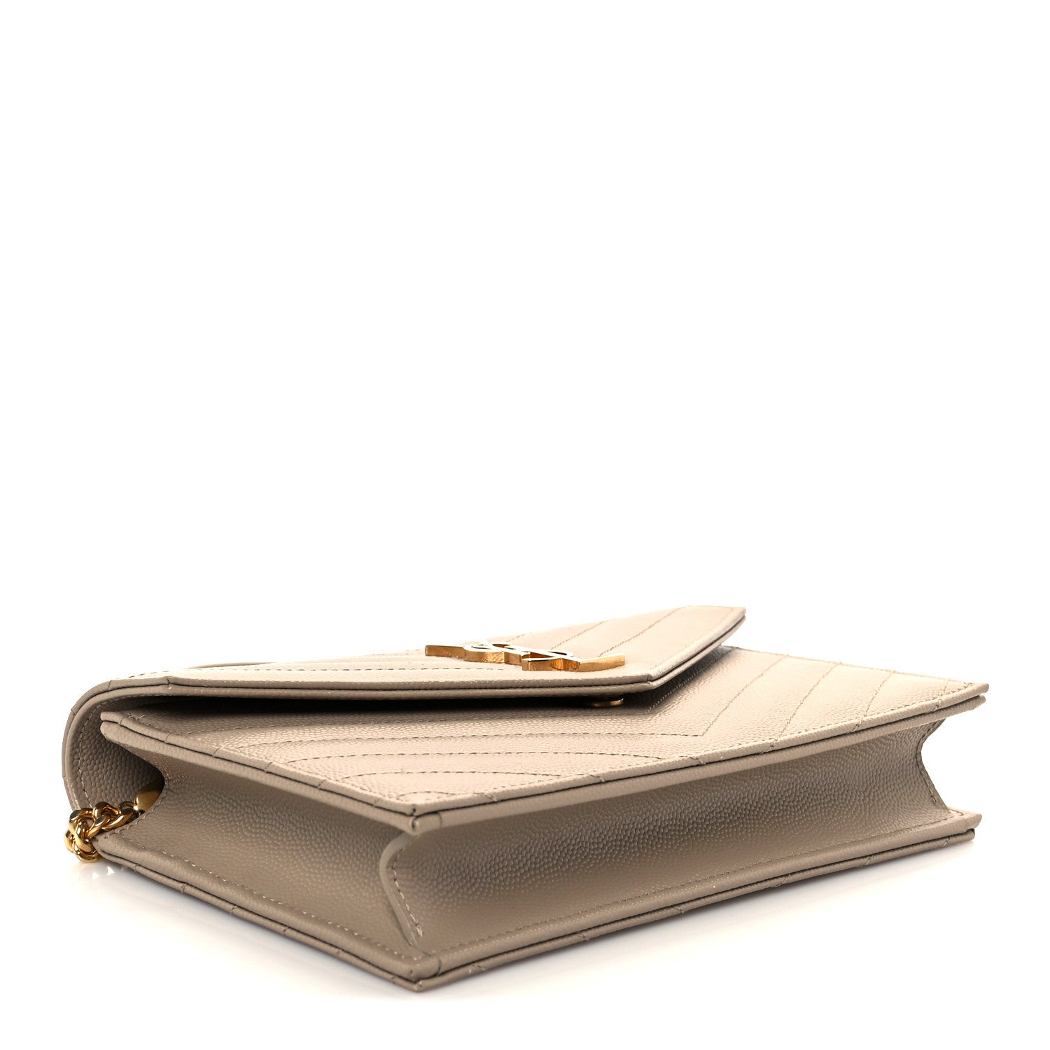 Saint Laurent Grain De Poudre Matelasse Chevron Monogram Envelope Chain Wallet Dark Beige 7 of 19