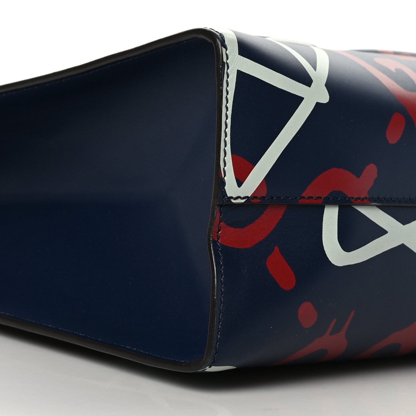 Calfskin GucciGhost Medium XL Tote Blue Agata Hibiscus Red