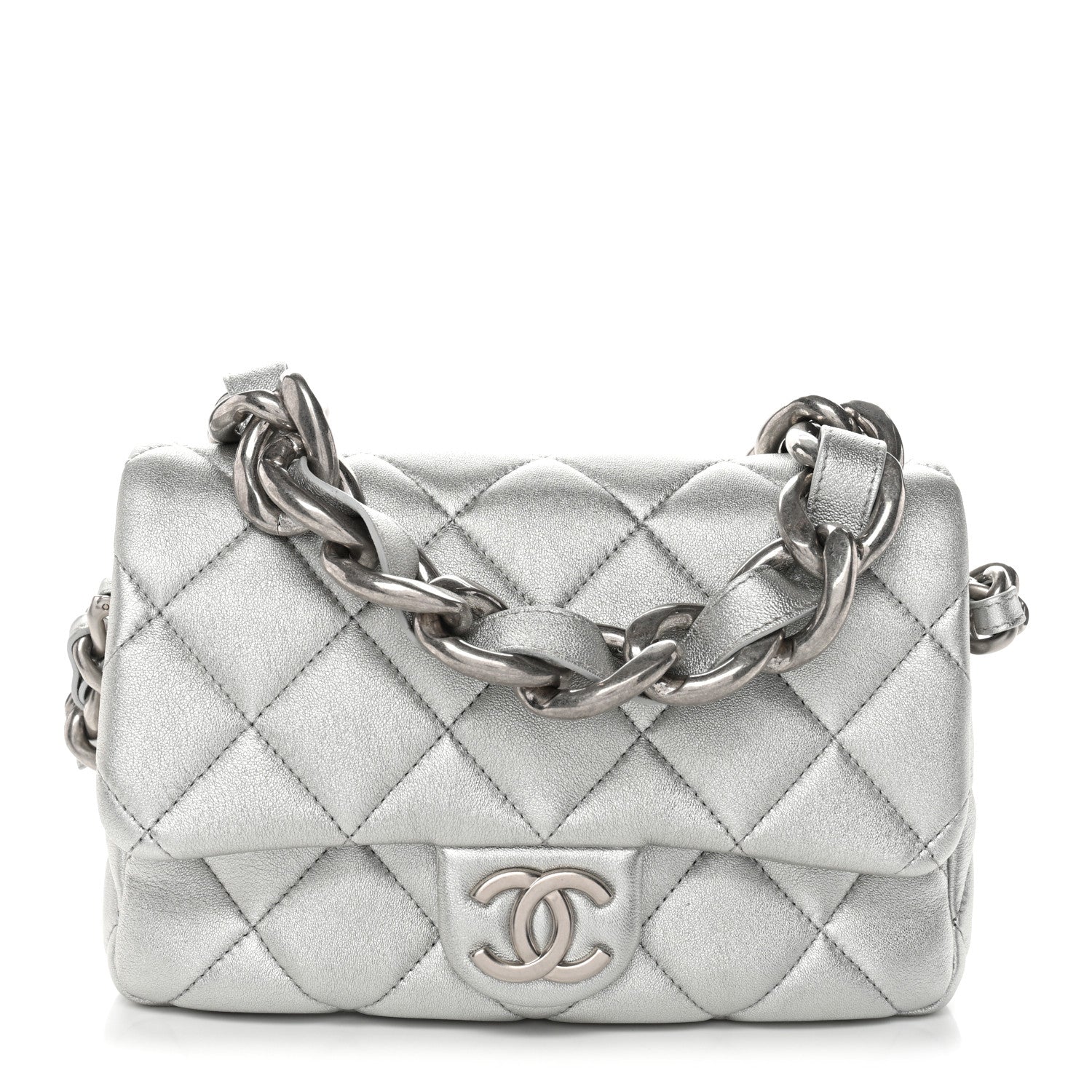 Chanel Metallic Lambskin Lacquered Quilted Small Flap Silver 1 of 10