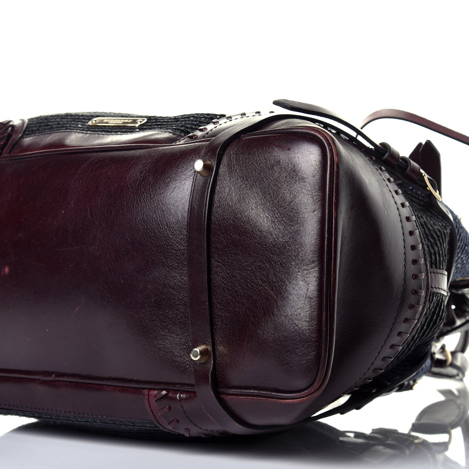 Burberry Raffia Whipstitch Bag Brown Black 8 of 8