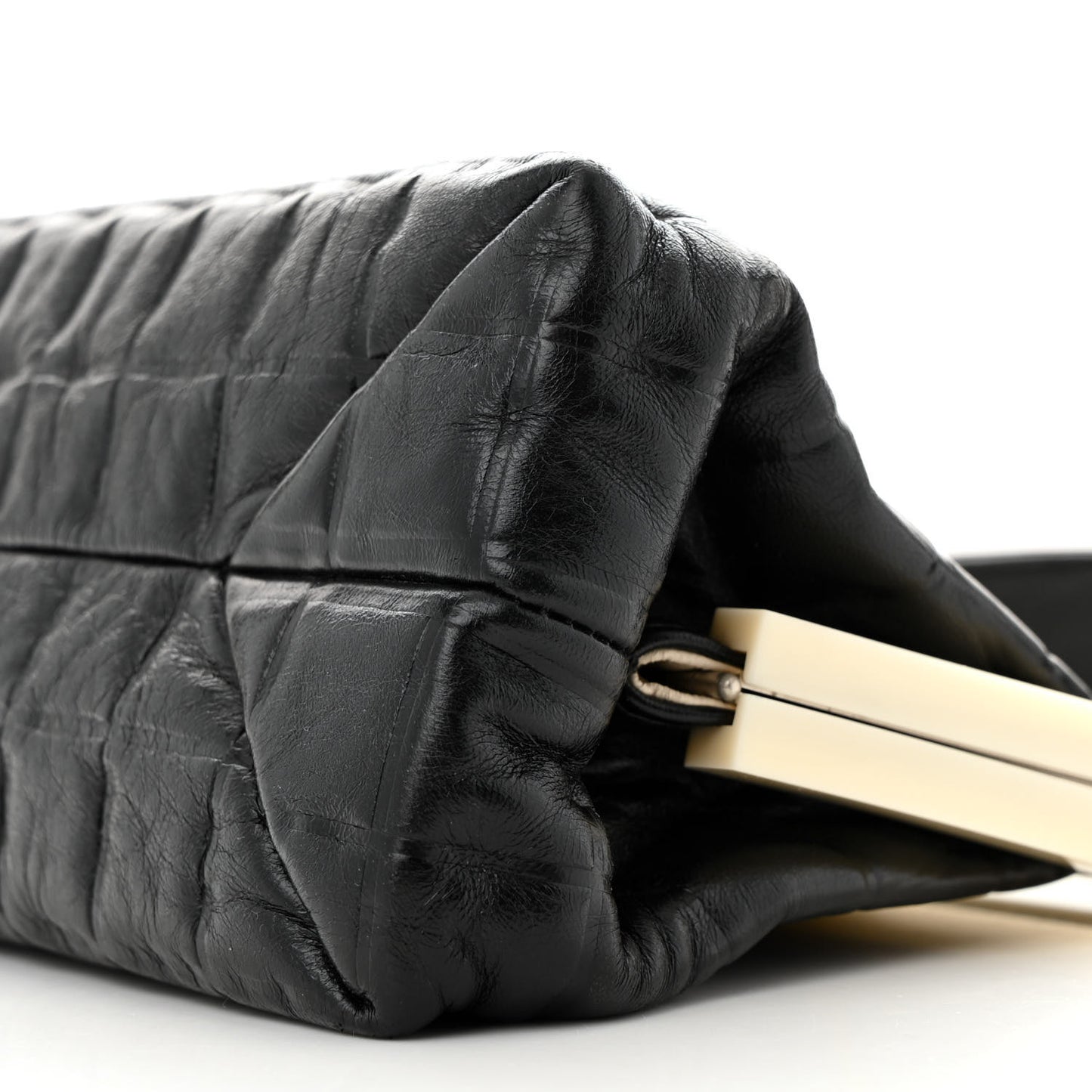 Lambskin Chocolate Bar Quilted Frame Shoulder Bag Black