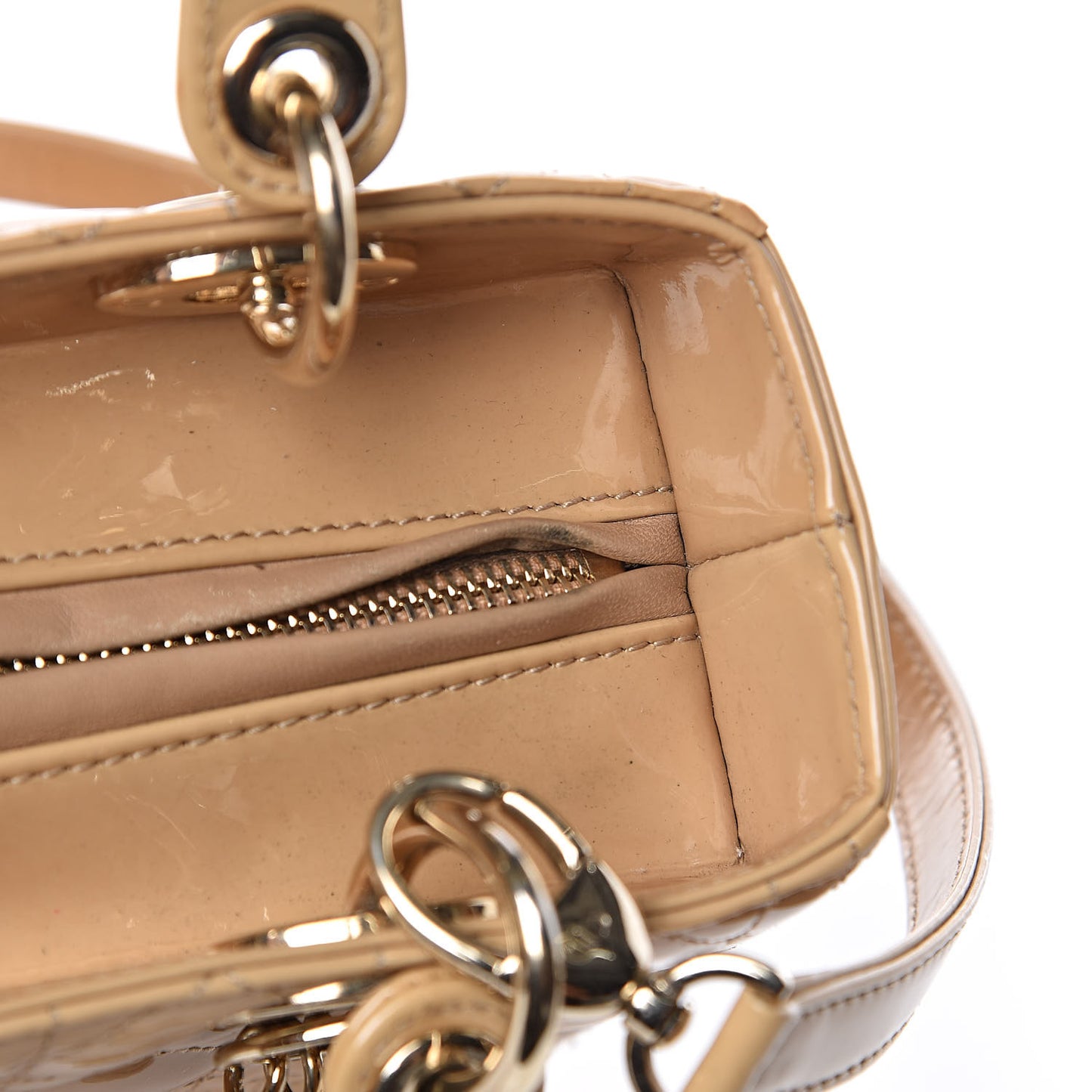 Patent Cannage Medium Lady Dior Beige