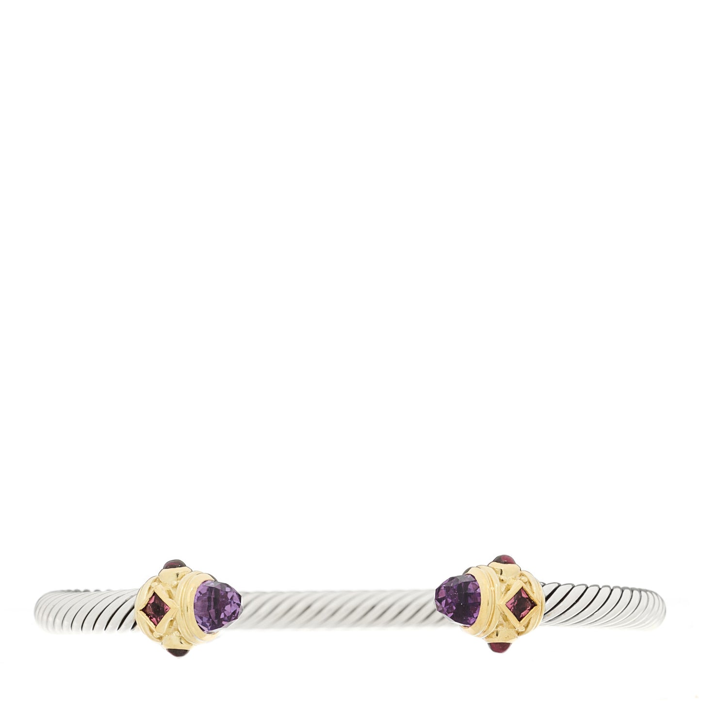 Sterling Silver 14K Yellow Gold Amethyst Rhodolite Pink Tourmaline 5mm Cable Renaissance Bracelet