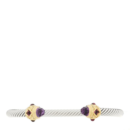 David Yurman Sterling Silver 14K Yellow Gold Amethyst Rhodolite Pink Tourmaline 5mm Cable Renaissance Bracelet 1 of 3