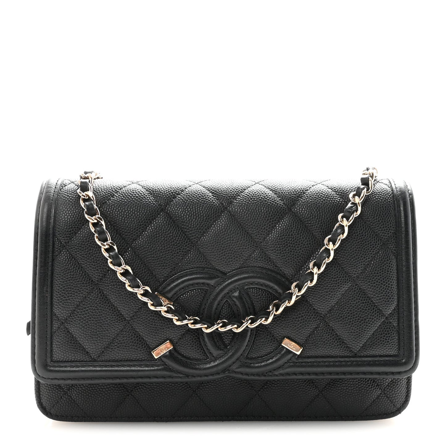 Caviar Quilted CC Filigree Wallet On Chain WOC Black