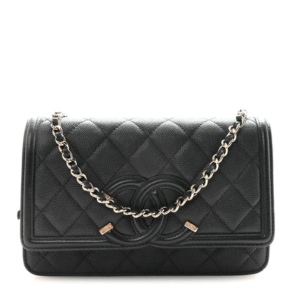 Chanel Caviar Quilted CC Filigree Wallet On Chain WOC Black 1 of 11
